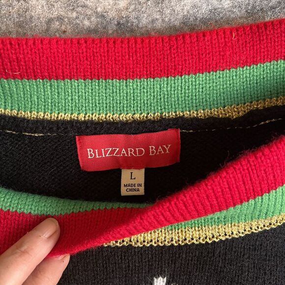 Blizzard Bay Ugly Christmas Sweater Women’s Large Black Red Dog Pug Boat Neck - Picture 4 of 6